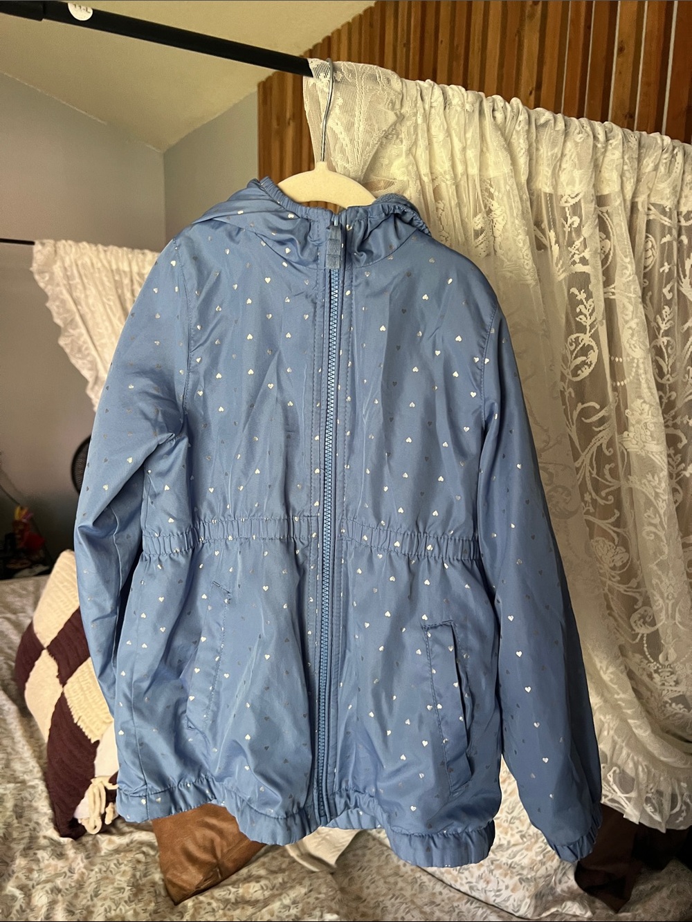OshKosh B'gosh Blue Hooded Jacket with White Heart Print